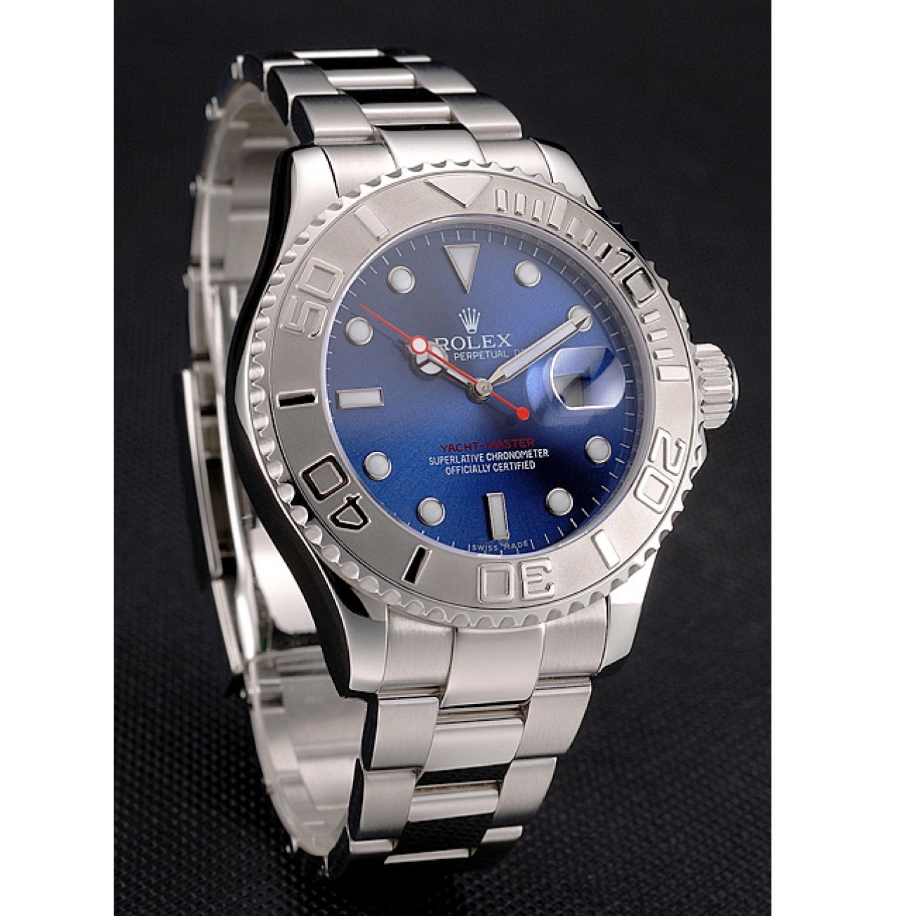 Aaa replica watch And Dial Yacht-Master Bracelet Rolex Stainless Case Steel Blue 0523